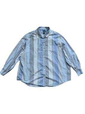 Gap Mens Blue White Striped The Big Shirt Cotton Button Down Shirt Size Large